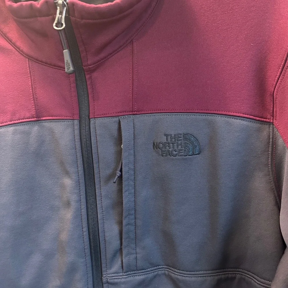The North Face Jacket Mens Gray Burgundy Colorblock Full Zip Softshell XL